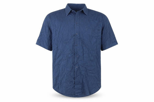Front view of Essentials men’s blue button-up, size 16.5