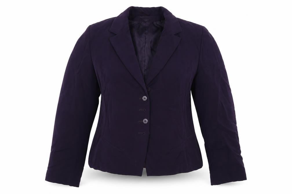 Front view of 123 women’s purple jacket coat, size UK 46