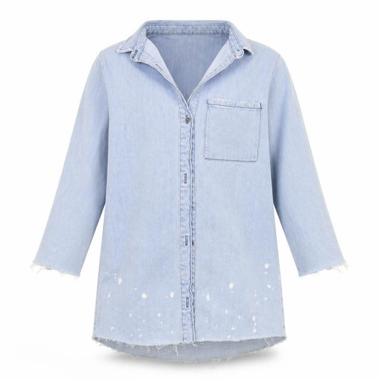 Front view of Zara girls’ blue basic button-up, size 9-10, years