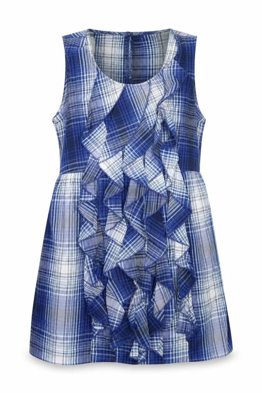 Front view of Next women’s blue check a-line, size UK 10