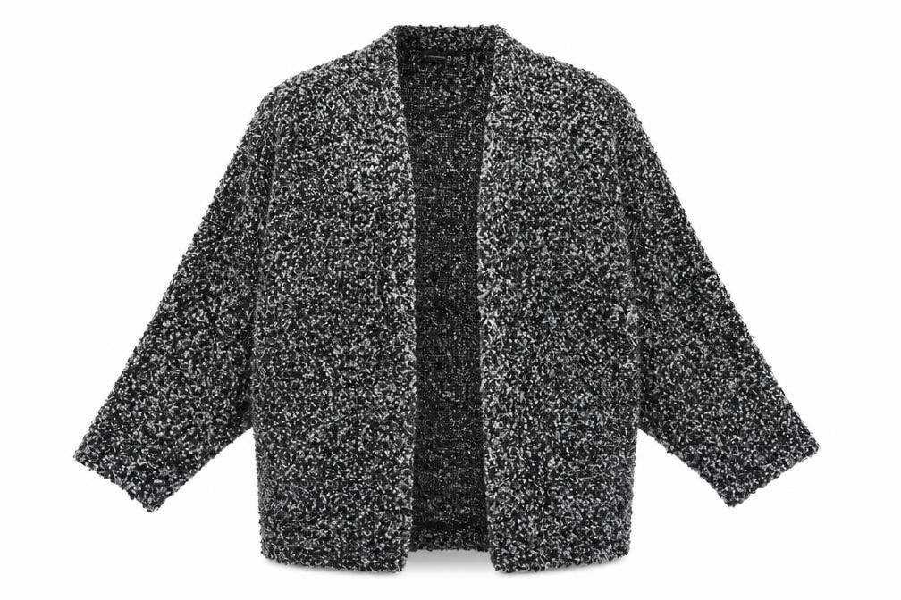 Front view of Atmosphere women’s grey cardigan jumper, size UK 6