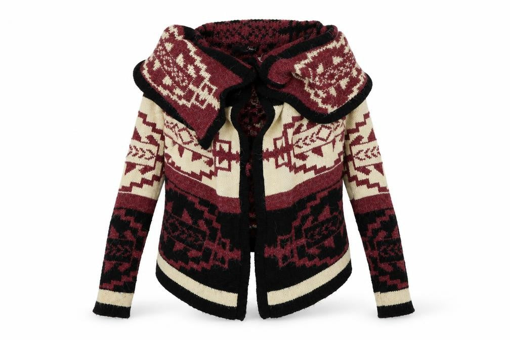 Miso Womens Red Geometric  Cardigan Jumper Size 6