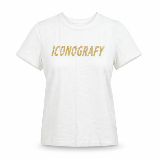 Front view of H&M women’s white basic t-shirt, size S