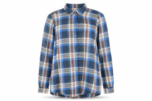 Front view of ESPRIT women’s blue basic button-up, size UK 10