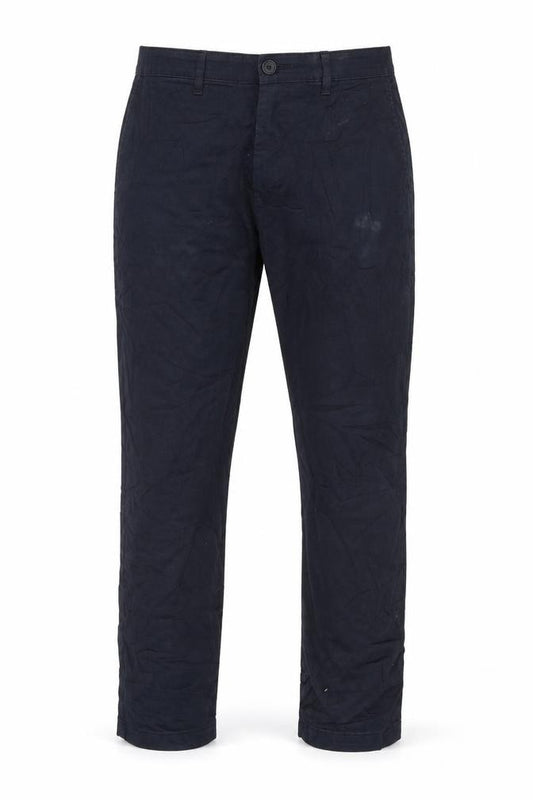 Front view of H&M men’s blue trousers, size 33, in, 24-inch leg