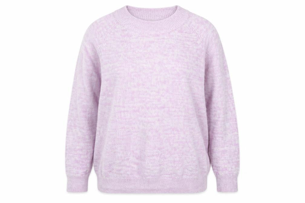 Front view of Preworn women’s purple knit jumper, size UK 18