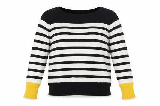 Front view of Zara girls’ black striped knit pullover sweatshirt, size S