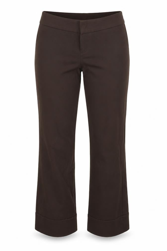 Front view of KOJIYOHJI women’s brown trousers, size UK 8