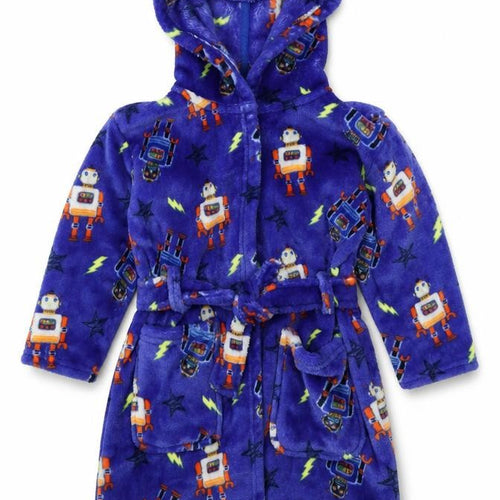 Outfit Kids Boys Blue Solid Fleece  Robe Size 3-4 Years  - Robot Print