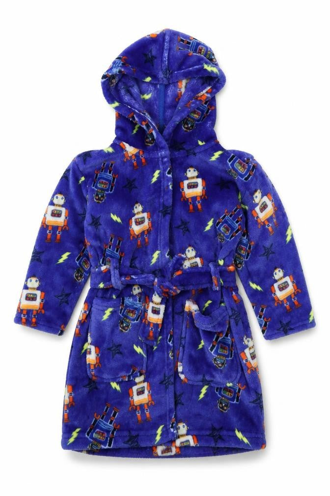 Outfit Kids Boys Blue Solid Fleece  Robe Size 3-4 Years  - Robot Print
