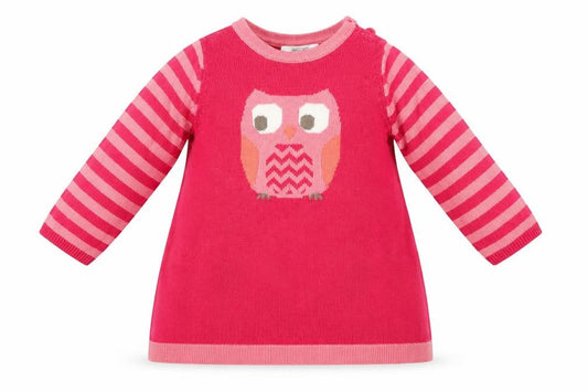 Front view of F&F girls’ pink fair isle a-line, size 3-6, months