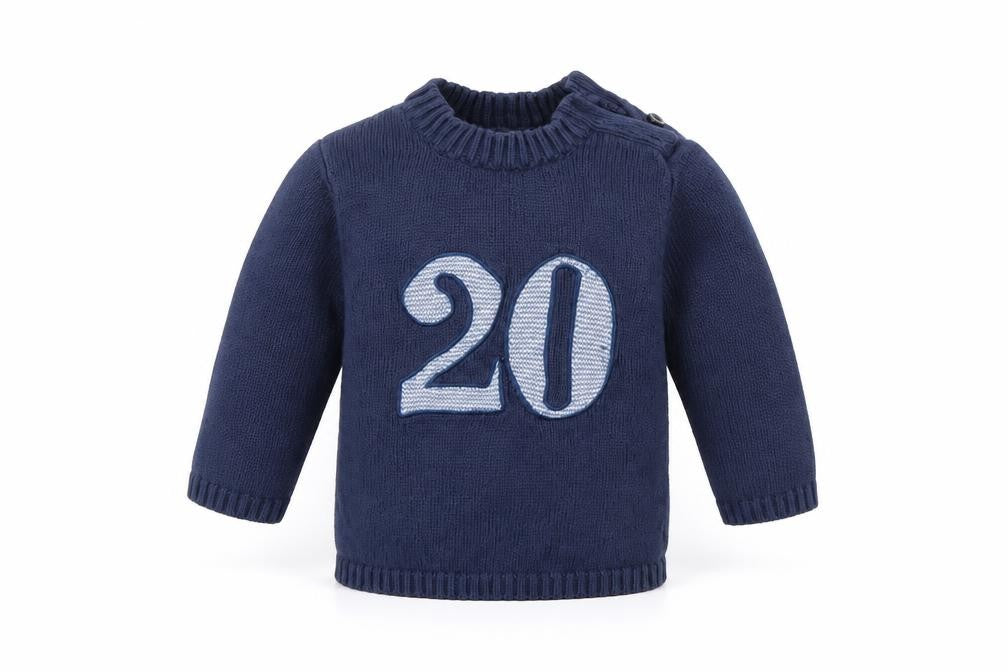 Front view of Vertbaudet boys’ blue fair isle jumper, size 12-18, months