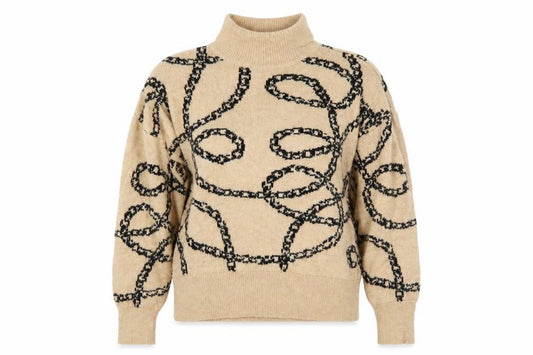 Front view of F&F women’s brown geometric jumper, size UK 6