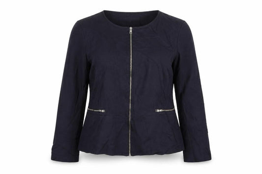 Front view of French Connection women’s blue jacket, size UK 12