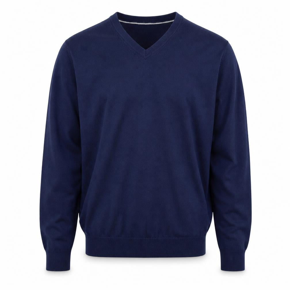 Front view of Marks & Spencer men’s blue pullover sweatshirt, size M