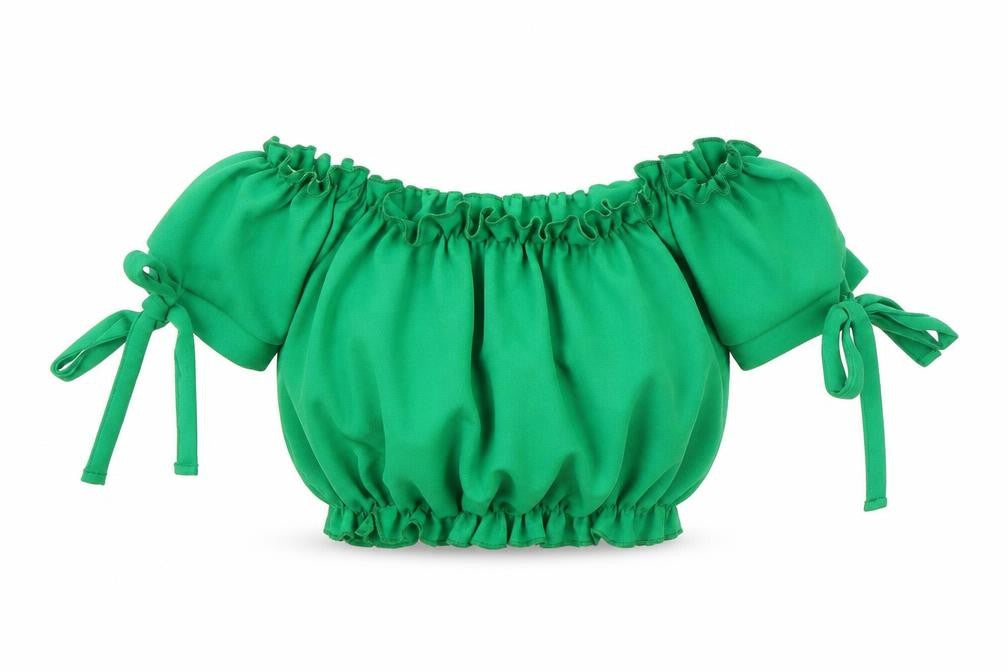 Front view of New Look women’s green cropped blouse, size UK 8
