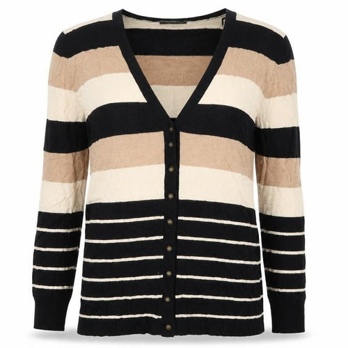 BM Womens Beige Striped  Cardigan Jumper Size M