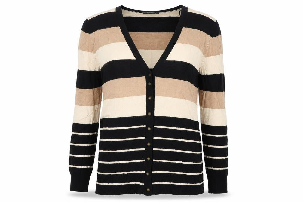 BM Womens Beige Striped  Cardigan Jumper Size M