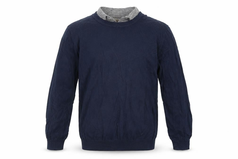 Front view of Sand Stone men’s blue knit jumper, size S
