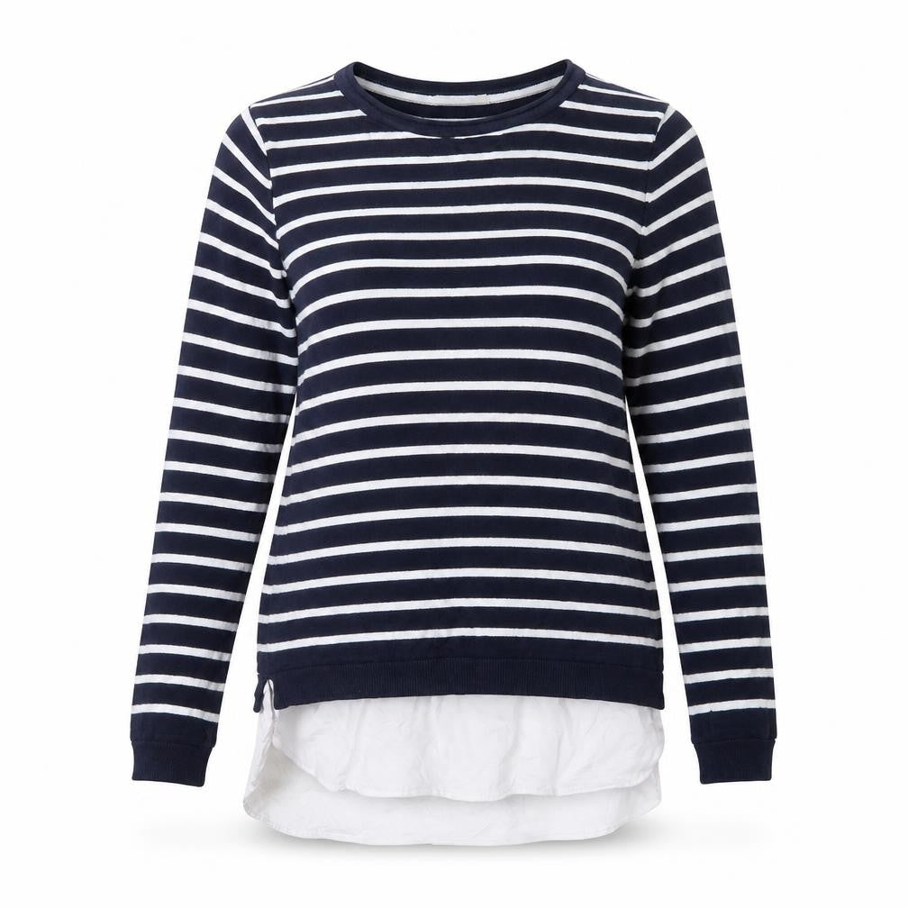 Front view of George women’s blue striped knit jumper, size UK 10