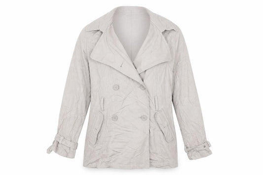 Front view of Preworn women’s beige jacket coat, size UK 12