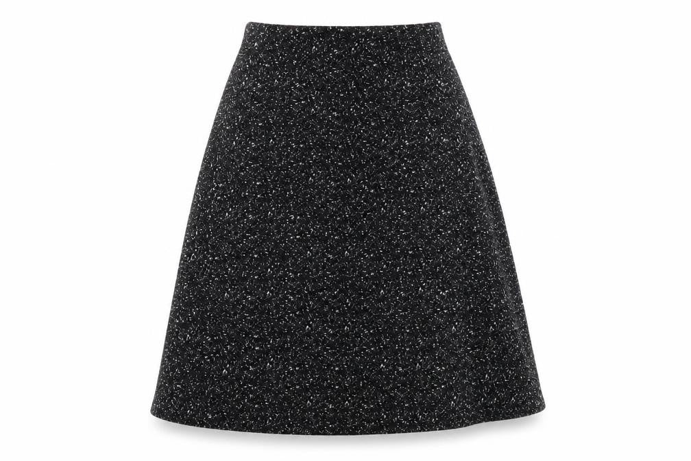 Front view of H&M women’s black flare skirt, size M