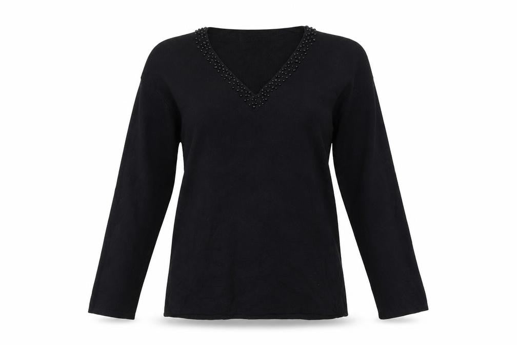 Front view of Debbie Morgan women’s black jumper, size S