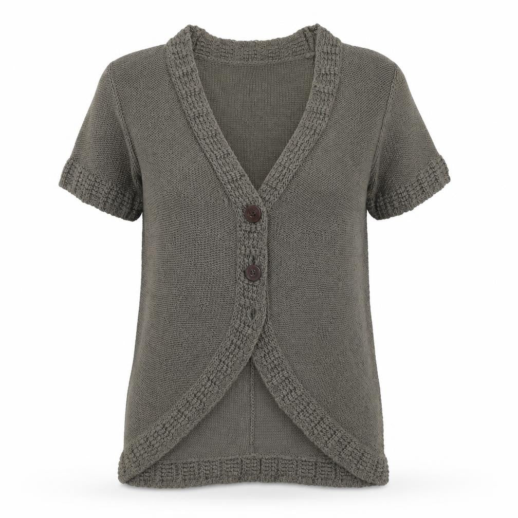 Front view of Soon women’s green cardigan jumper, size UK 12