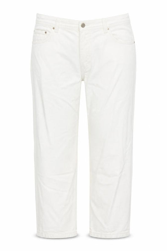 Front view of Noisy May women’s white denim mom jeans, size UK 30, 26.5-inch leg