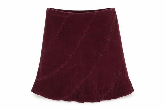 Front view of Ice women’s purple corduroy flare skirt, size UK 32, in