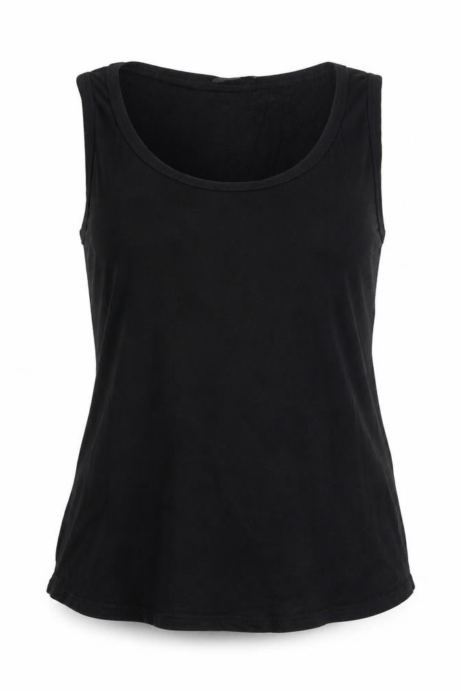 Front view of Dorothy Perkins women’s black basic tank, size UK 12