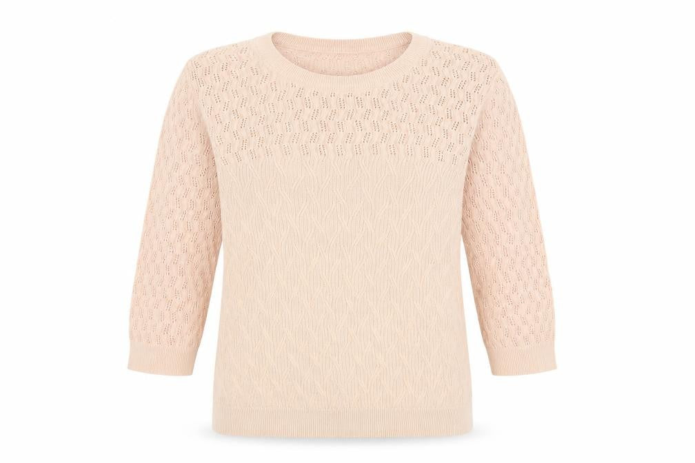 Front view of Peter Hahn women’s pink jumper, size UK 14