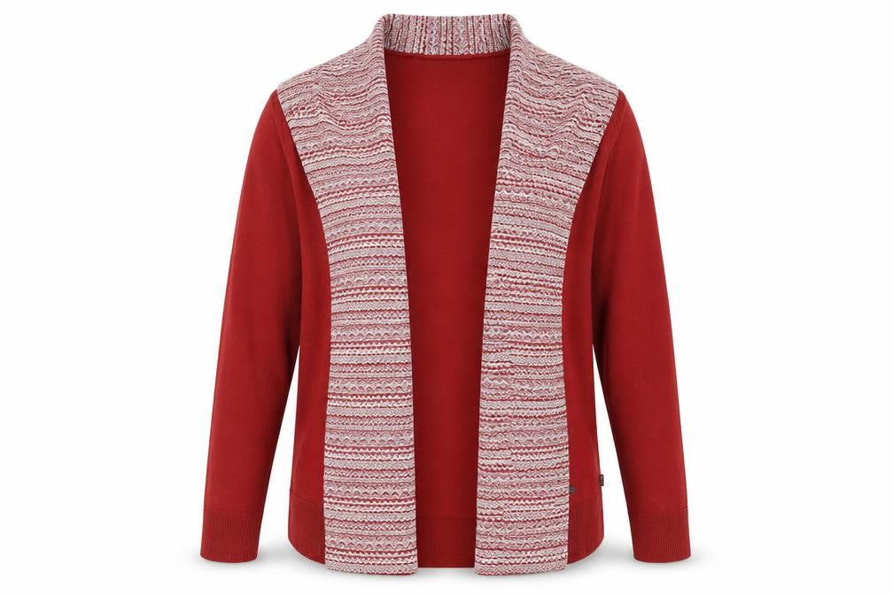 Front view of G3000 women’s red cardigan jumper, size M