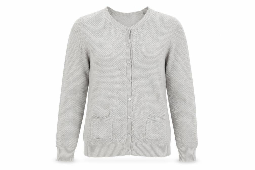 Front view of VRS women’s grey cardigan jumper, size M