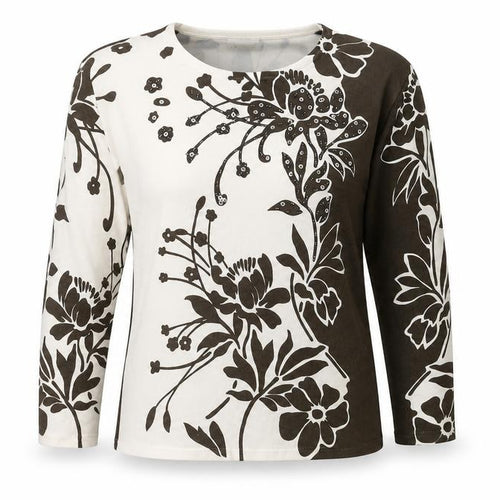 Roman Womens Brown Floral Knit Pullover Jumper Size S