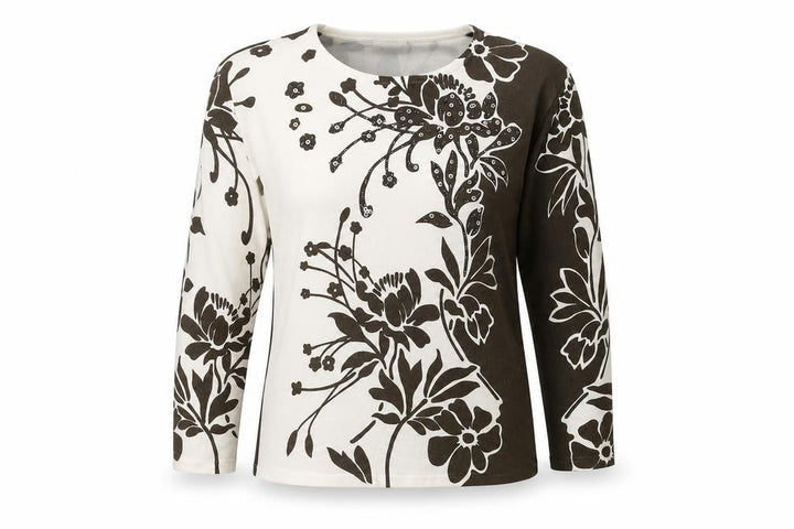Roman Womens Brown Floral Knit Pullover Jumper Size S