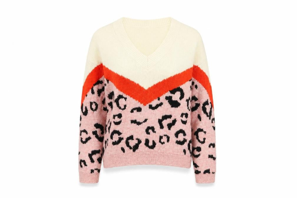 Front view of Primark women’s pink animal print jumper, size UK 6