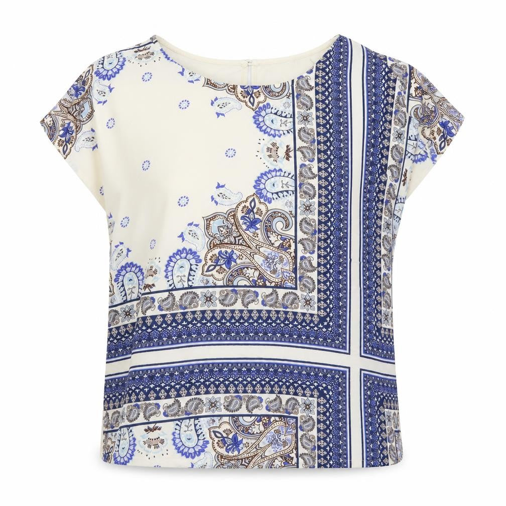 Front view of F&FF women’s white paisley basic blouse, size UK 14
