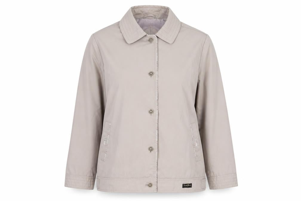 Front view of David Barry women’s grey jacket, size UK 18