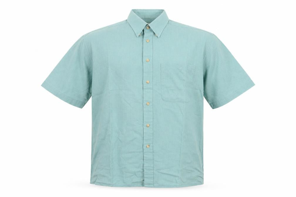 Front view of Classics Casuals men’s green button-up, size M