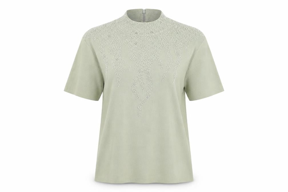 Front view of Talisa women’s green basic blouse, size L