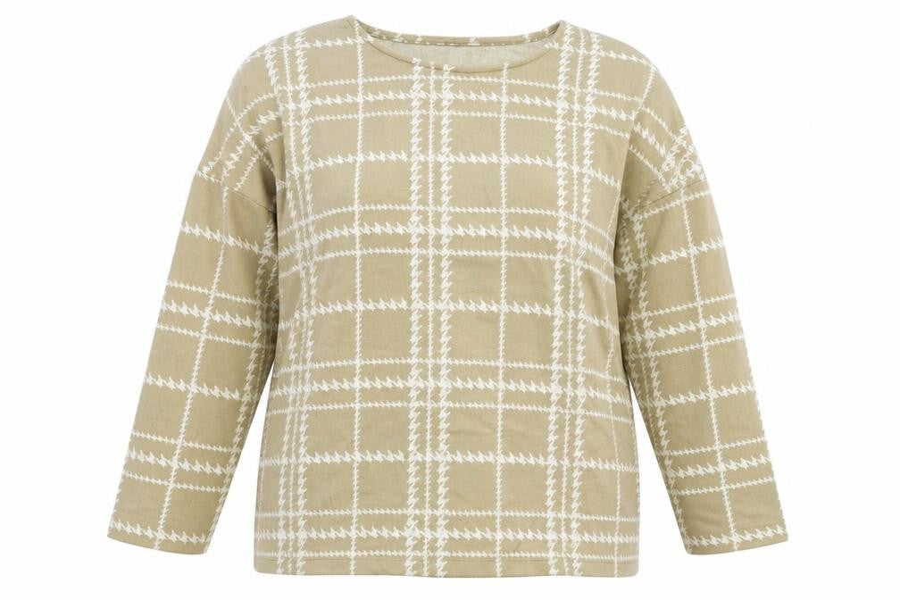 Front view of Tu women’s beige fair isle jumper, size UK 14