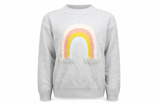 Front view of Preworn girls’ grey knit jumper, size 6, years