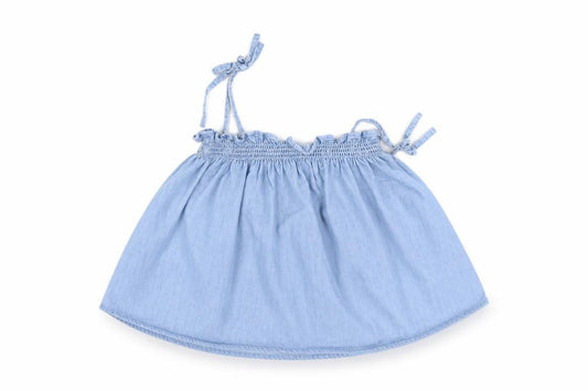 Front view of Zara girls’ blue denim a-line skirt, size 2-3, years