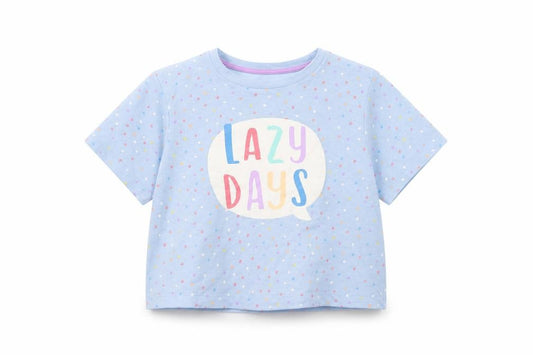 Front view of Tu girls’ blue polka dot basic polo, size 3-4, years