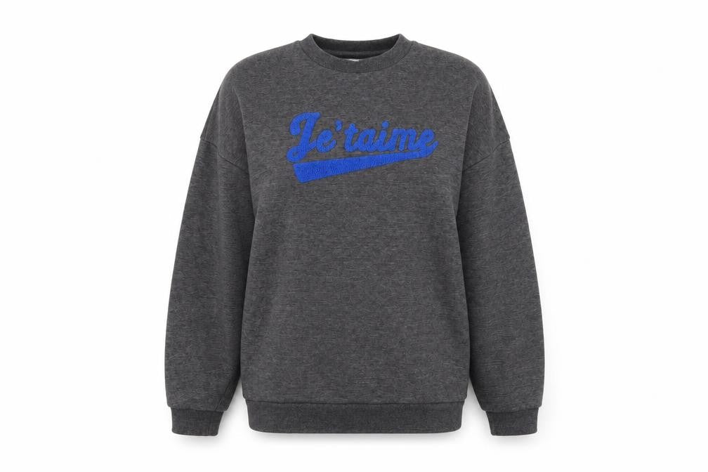 Front view of Primark women’s grey pullover sweatshirt, size UK 8