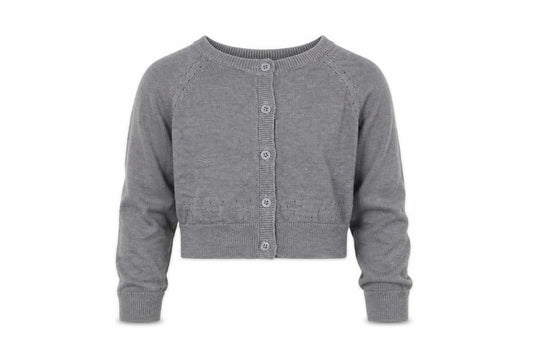 Front view of Mothercare girls’ grey cardigan jumper, size 4, years