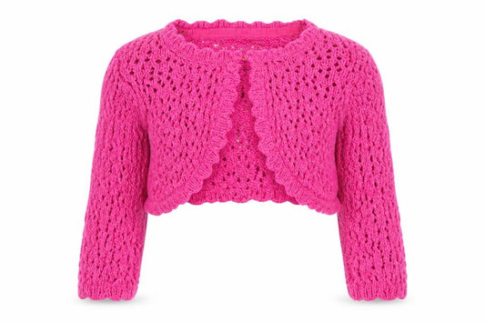 Front view of Mini B Baby Pink Cardigan Jumper, size 12-18, Months