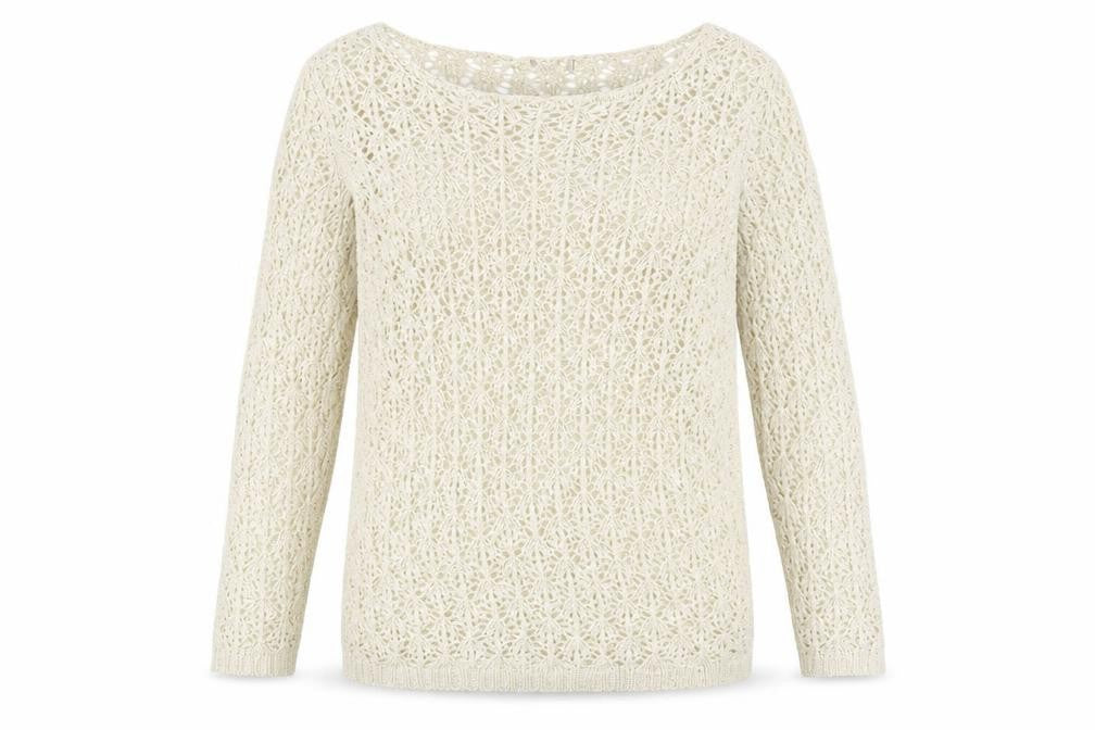 Front view of Soon women’s white jumper, size UK 18