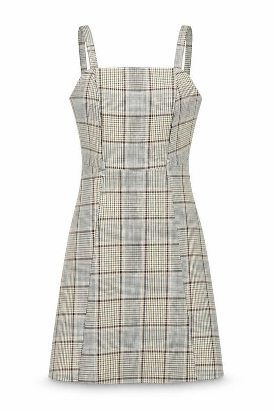 Front view of Primark women’s brown check mini, size UK 6